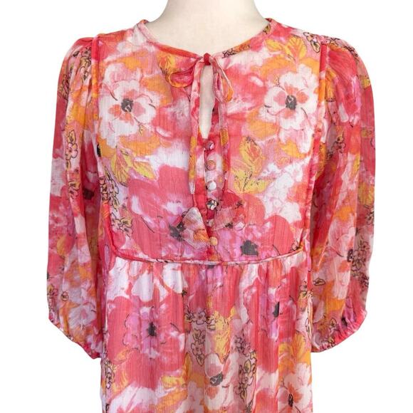 Max Dress All Over Floral Print Tiered Pink Bohemian Whimsifairy Lightfairy Sz 4 - Picture 2 of 12
